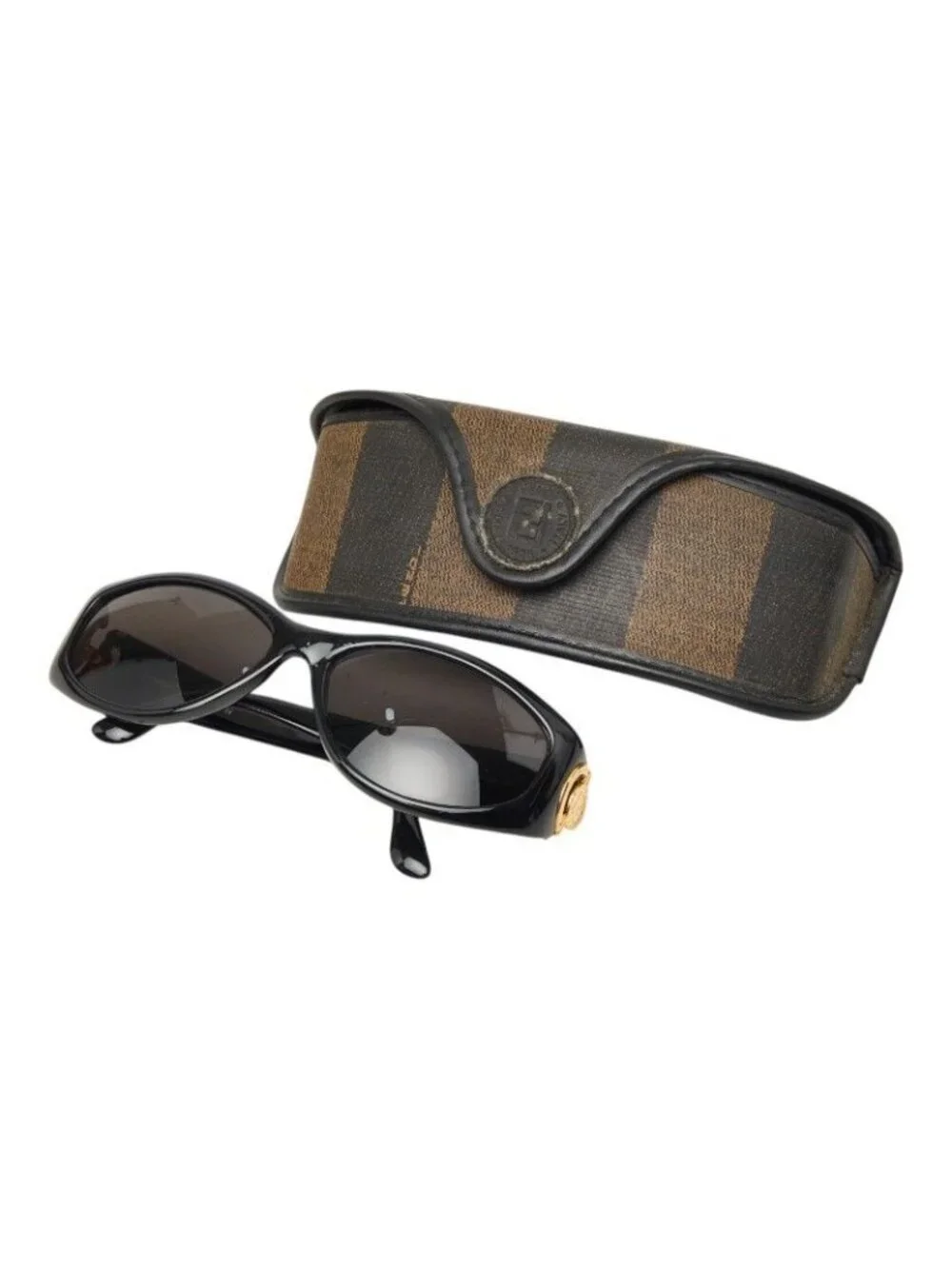 Fendi Oval Sunglasses Black Gold Acetate Plated Eyewear
